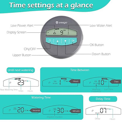 Zeego Automatic Drip Irrigation Kit with Digital Programmable Water Timer, 10 Potted Indoor Outdoor Houseplants Support (Incremental Support), Smart DIY Watering Schedules/Modes