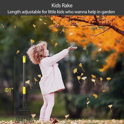 Oliynedy Leaf Rake for Gardening, Adjustable Metal Garden Rake for Leaves Long Handle 30-70", 11 Tines 9" Wide Small Lawn Collapsible Yard Adult Kids Rake for Camping Flower Beds Mulch Shrub