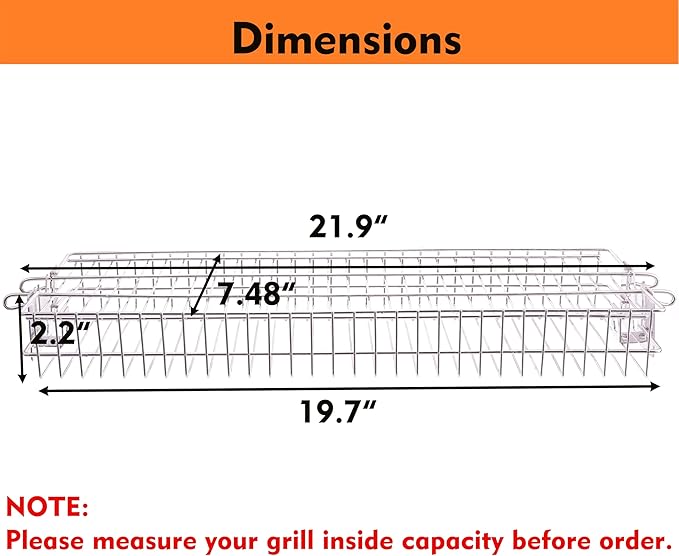 Stainless Steel Flat Rotisserie Grill Basket Large Size, Fits 1/2" or 3/8" Hexagon, 3/8" or 5/16" Square Spit Rod, If 3/4" Square Spit Rod MUST Use Together With DEWOSEN Rotisserie Forks