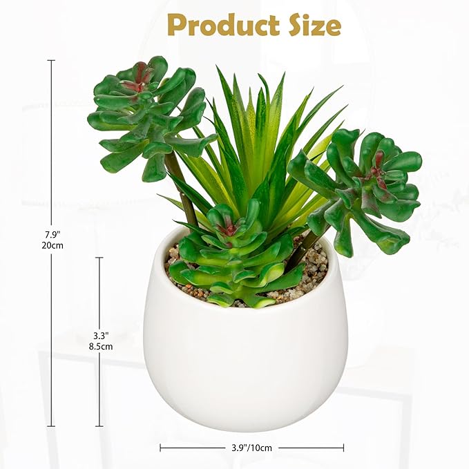 Briful Artificial Succulents Plants in Ceramic Pot, Faux Succulent with White Planters – Modern Desk Decor for Home Office Shelf Bathroom, Small Fake Plants Potted