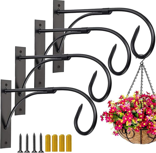 Plant Brackets for Hanging Baskets, 4pcs 11 Inch Iron Wall Mount Plant Hanging Bracket Durable Rust-Resistant Plant Hanger Hook for Hanging Plants Drying Rack Bird Cages Lantern Windchime House Sign