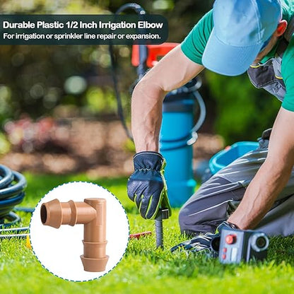 20 Pack 1/2 Inch Drip Irrigation Elbow Fittings - 17mm 1/2'' Drip Line Barbed Elbow Connectors for 1/2 Inch Drip Irrigation Tubing (0.600'' ID) Irrigation Attachment Parts for Garden System