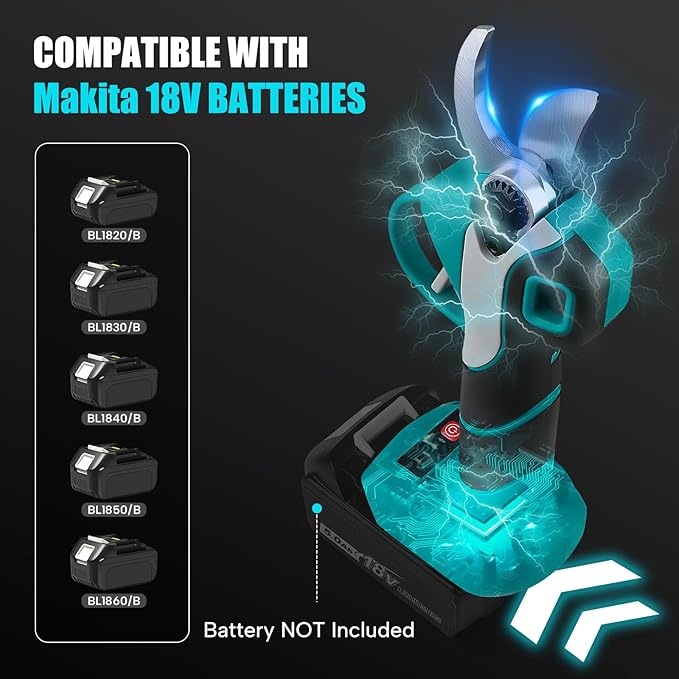 Cordless Electric Pruning Shears for Makita 18V Battery, Brushless Portable Pruner 1.2'' (30mm) Cutting Diameter w/LED Display, 4 Wrenches for Gardening Tree Branch (Battery NOT included)