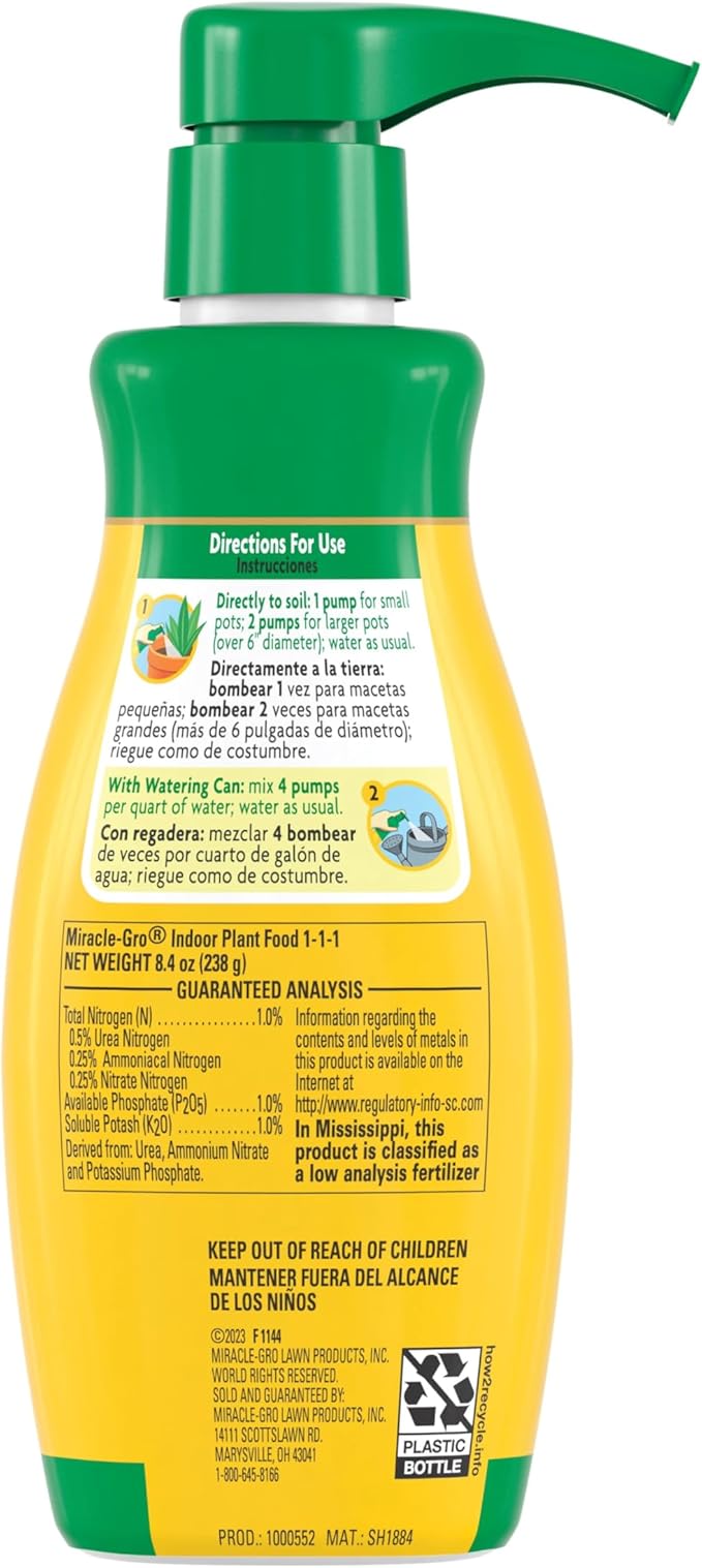 Miracle-Gro Indoor Plant Food, Liquid Plant Food for Houseplants, Snake Plants, Peace Lilies, Flowers, Vegetables, Herbs and More, 8 oz., 2-Pack
