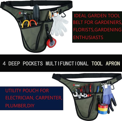 KUNN Garden Tool Belt,Durable Adjustable Tool Belt Waist Pouch with 4 Pocket for Women Men Gardeners Florist Army Green