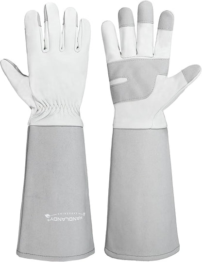 HANDLANDY Long Gardening Gloves for Men Women, Thorn Proof Rose Pruning Leather Garden Yard Gauntlet Glove, Gardening Gifts