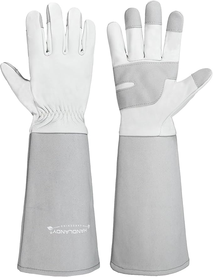 HANDLANDY Long Gardening Gloves for Men Women, Thorn Proof Rose Pruning Leather Garden Yard Gauntlet Glove, Gardening Gifts
