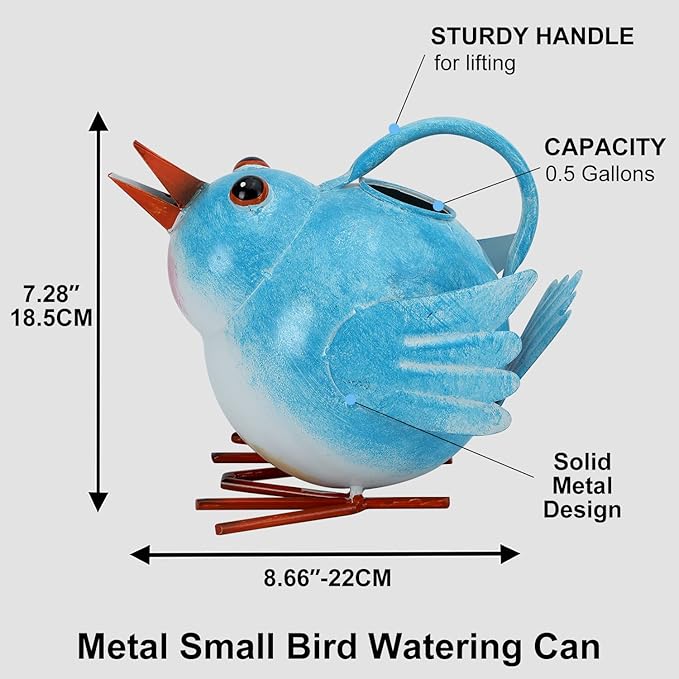 Metal Cute Bird Watering Can for Indoor/Outdoor Plants,Garden Functional Small Watering Can Decor, Decorative Watering Kettle Planter for House Plant Garden Flower,Kids 1.8L 1/2 Gallon Watering Pot,