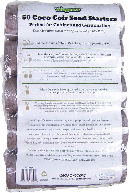 Viagrow® Coco Coir Seed Starter Plugs 50mm Brown Expandable Discs Indoor/Outdoor Growing Medium with Biodegradable Design (50-Pack) / A Product of The Harvest Company™
