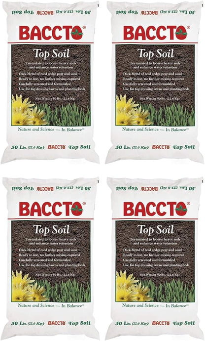 Michigan Peat 50 Pound Baccto Top Soil for Lawns, Gardens, and Raised Planting Beds with Reed Sedge, Peat, and Sand, (4 Pack)