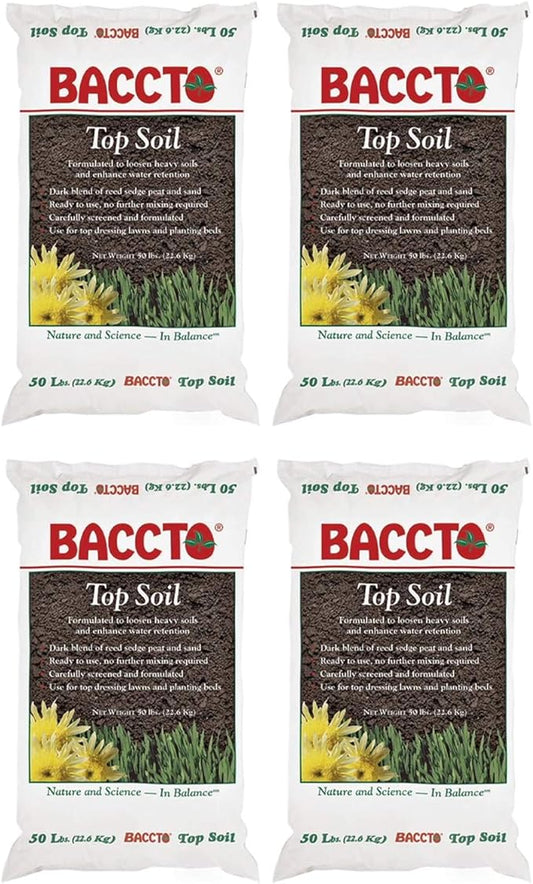 Michigan Peat 50 Pound Baccto Top Soil for Lawns, Gardens, and Raised Planting Beds with Reed Sedge, Peat, and Sand, (4 Pack)