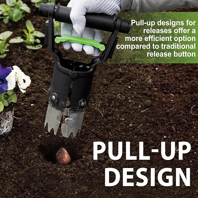 Hugeleaf Bulb Planter Tool, 1-5 Inch Depth Garden Bulb Planter with Comfortable Grip Handle, Galvanized Steel Serrated Edge for Planting Tulip Daffodils Dahlias Onions