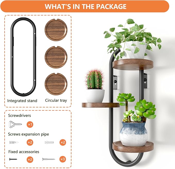 Wall Mounted Plant Stands for Indoor Plants, Window Plant Shelves, Plant Wall Mount Holders Indoor Decor Hanger, 3 Tiered Hanging Plant Stands, Home Office Living Room Decor