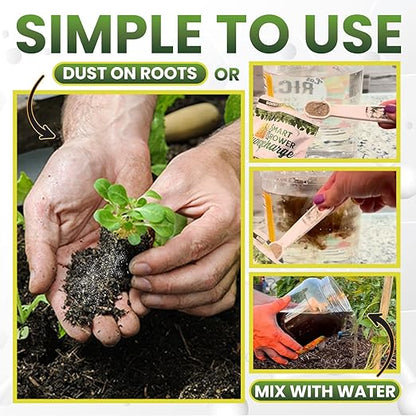 Mycorrhizal Fungi with Beneficial Bacteria, Trichoderma, Sea Kelp, Molasses, Yucca, Smart Grower Supercharge Plant Root Enhancer 2oz Super Concentrate Powder Makes 25 Gallons