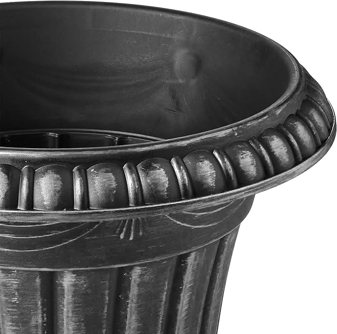 Arcadia Garden Products PL20SL Classic Traditional Plastic Urn Planter Indoor/Outdoor, 10" x 12", Brushed Silver