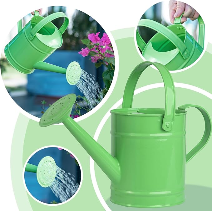Sungmor 1.5 Liter Small Bright Green Watering Can for Indoor Outdoor Plants, Cute Little Kids Gardening Watering Cans, Lightweight Portable Metal Watering Can, Anti-Rust Pretty Bucket Watering Device