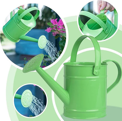 Sungmor 1.5 Liter Small Bright Green Watering Can for Indoor Outdoor Plants, Cute Little Kids Gardening Watering Cans, Lightweight Portable Metal Watering Can, Anti-Rust Pretty Bucket Watering Device