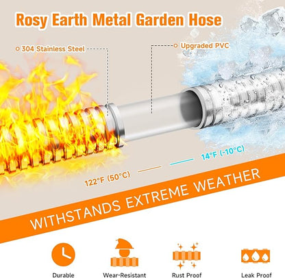 100 FT Garden Hose Expandable - 304 Stainless Steel Water Hose 100 FT - Heavy Duty Flexible Kink Free Hose, no Bite