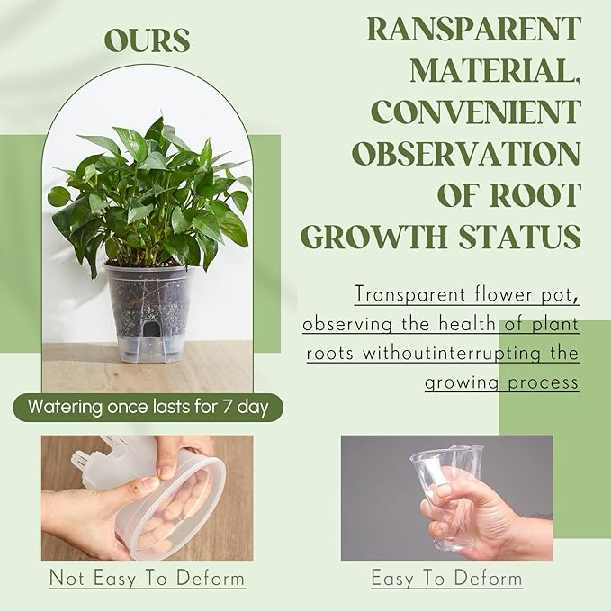 9 Pcs Self Watering Pots for Indoor Plants with Deep Reservoir and High Drainage Holes for Outdoor Plants and Flowers, Bare Root Planter (4.72'',Clear)