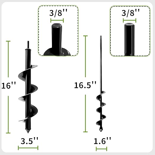Auger Drill Bit for Planting – 3.5" x 16" and 1.6" x 16.5" Garden Auger Drill Bit for Cordless Drill,Efficient Planting Auger for Bulbs,Flowers,and Vegetables