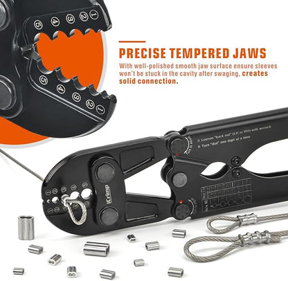 iCrimp Wire Rope Crimping Tool, Wire Rope Swager, Fishing Lines Crimping, for 1/64-inch to 3/16-inch Aluminum Oval Sleeves, Stop Sleeves, Loop Sleeves and Ferrules