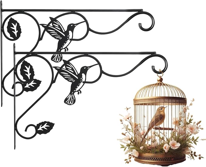 2 Packs Plant Hooks for Hanging, 12 Inch Indoor/Outdoor Metal Wall Black Hangers, Sturdy Plant Bracket for Planters, Wind Chimes, Lanterns, Bird Feeders, Garden, Home, Patio Decor