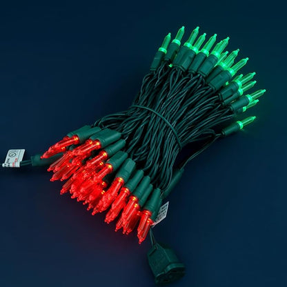 100 Red & Green One-Piece LED Christmas Lights, 33 ft Green Cord High Waterproof UL Certified T5 Outdoor String Lights (Red & Green)