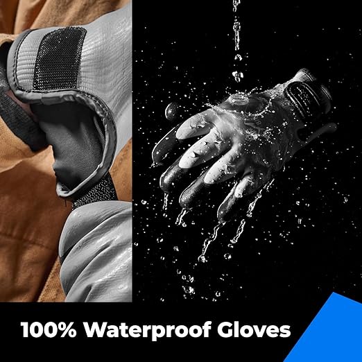 100% Waterproof Gloves for Men and Women, Winter Work Gloves for Cold Weather, Touchsreen, Thermal Gloves for Freezer Work, Fishing and Gardening, With Grip, Grey, X-Large