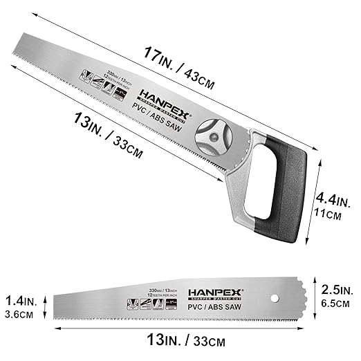 13-Inch Heavy Duty Pipe Saw - Adjustable Angle Hand Saw for PVC, ABS, Wood, Drywall & Plastic - Compact Design for Tight Spaces, Gardening, Trimming & General Purpose Cutting