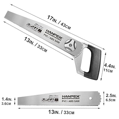 13-Inch Heavy Duty Pipe Saw - Adjustable Angle Hand Saw for PVC, ABS, Wood, Drywall & Plastic - Compact Design for Tight Spaces, Gardening, Trimming & General Purpose Cutting
