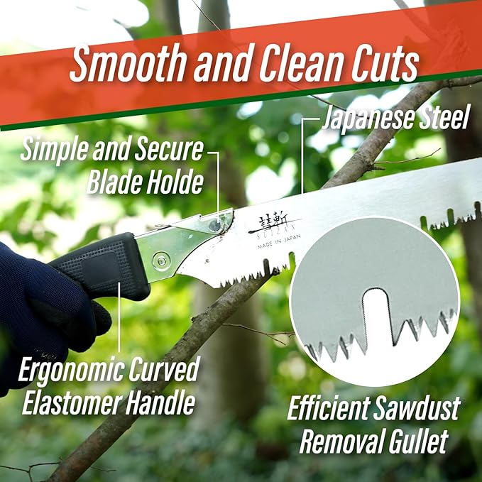 SUIZAN Pruning Saw 10.6" Gullet Blade - Professional Japanese Tree Trimming Handsaw Pullsaw Gardening Tools
