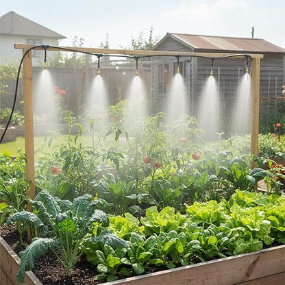 Automatic Garden Irrigation System 100ft, Upgraded Drip & Spray Watering Kit with 18 Adjustable Copper Nozzles for Raised Beds, Outdoor Garden, Lawn, Potted Plants & Greenhouse (100ft)