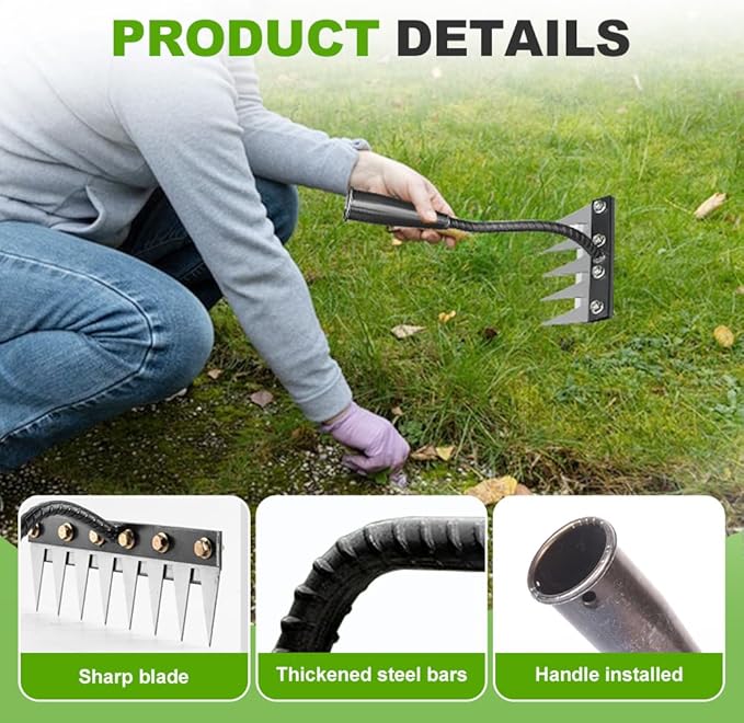 2025 Upgrade Iron Weeding Rake 2.0, 5/6/7/8 Teeth Carbon Steel Garden Weeder Rakes, Iron Rake for Yard Lawn and Garden, Heavy-Duty Garden Hand Weeder Puller Tool for Gardening and Weedings (5 Teeth)