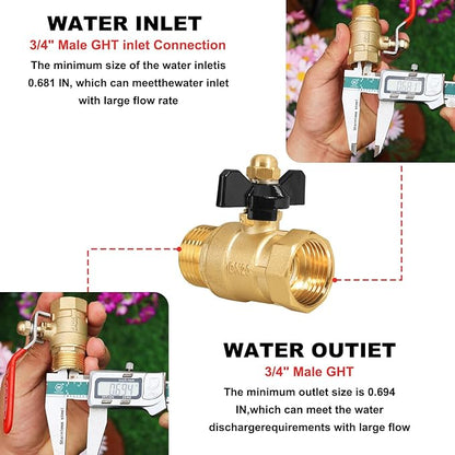 Garden Hose Brass Shut Off Valve Full Flow, No Restricted-Flow Water Shut-Off Connector, 3/4" GHT x 3/4" GHT Garden Hose Full Port Ball Valve Adapter (Butterfly Handle 2PCS)