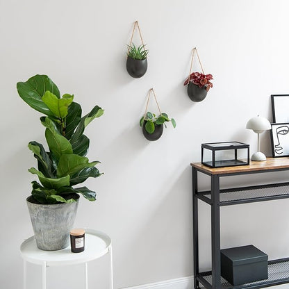 Kazai. Wall Planters -Ellie- | Hanging Ceramic Plant Pots 3 Pieces | Wall Decoration for Indoors, Balcony and Garden | Graphite (Matte)