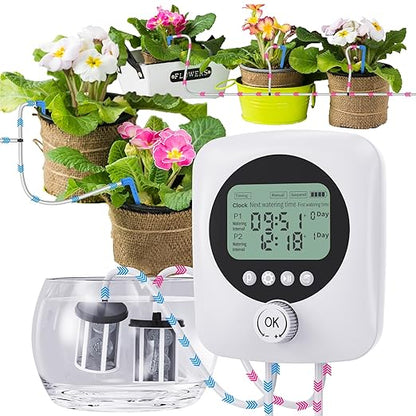 Dual Pump Automatic Plant Waterer Indoor, Self Watering System for 30 Potted Plants, Vacation Plant Watering Devices, Automatic Watering System with Digital Programmable Water Timer