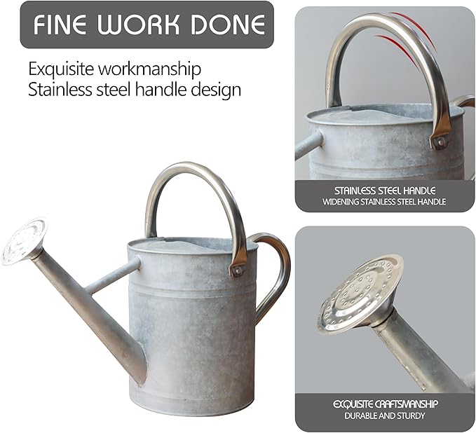 Metal Watering Can for Outdoor and Indoor Plants, Watering Can Decor, 1 Gallon (Zinc Stainless Steel Handle)