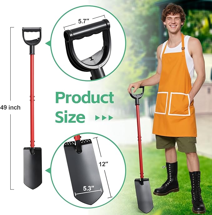 Garden Shovel, Heavy Duty Metal Tool for Digging and Transplanting, 49 Inch Sandblasting Process Design, D Handle, Garden Spade for Snow Shoveling.