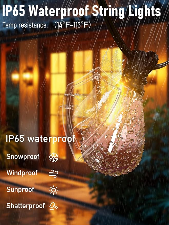 luckystyle 30FT LED Outdoor String Lights with Remote, 10+ 1 Shatterproof Bulbs Waterproof and Dimmable Patio Lights for Porch, Garden, Backyard, Deck, Balcony, 2700K Hanging Lighting