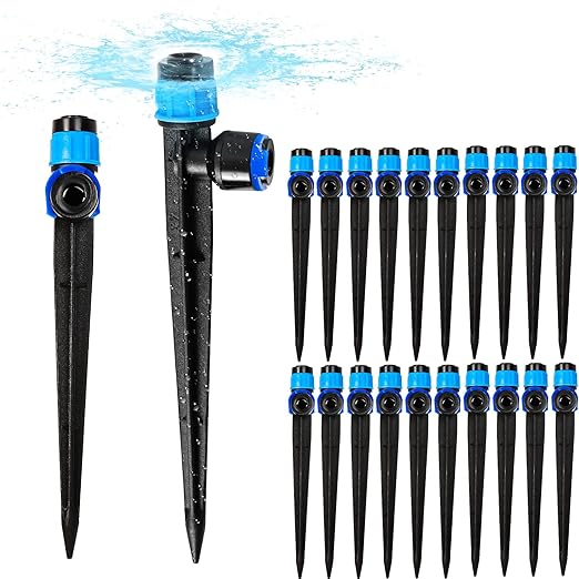 20PCS 1/4 inch Tubing Drip Irrigation Emitters Sprayer,360 Degree Drip Emitter Sprayer with Stake, Irrigation Dripper Sprinklers for Drip Irrigation System