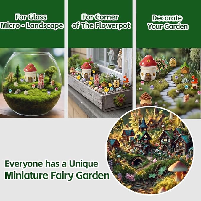 40Pcs Outdoor Miniature Fairy Garden Accessories Kit with Fairy House & Mini Resin Animals - Miniature Garden Decor Gifts for DIY Micro-Enthusiasts