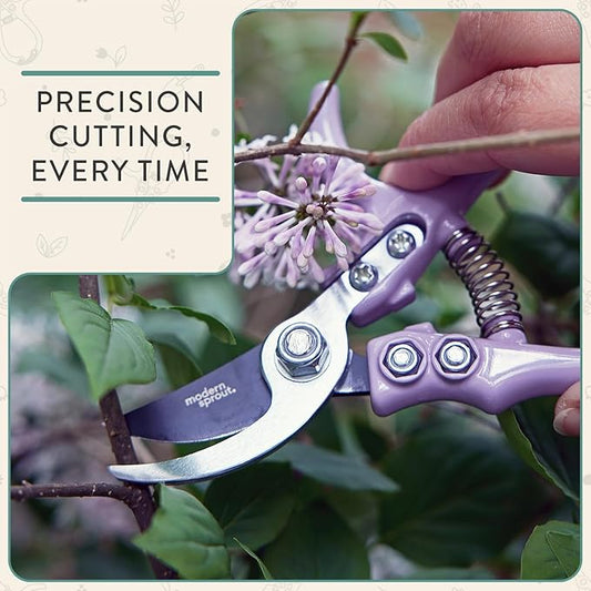 Modern Sprout Hand Pruners & Shears Set with Blister Pack - Lightweight Gardening Tools with Easy Lock - Sharp Carbon Steel Blades -Rust Resistant Scissors for Herbs, Flowers - Ocean