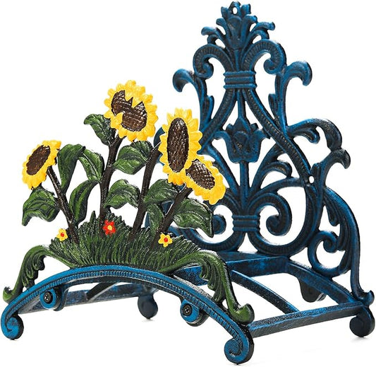 Sungmor Cast Iron Heavy Duty Garden Hose Holder - Decorative Hand-Painted Sunflower Wall Mounted Water Hose Hanger - Wall Decoration Hanging Hose Rack - Hose Reel Storage Butler - Metal Hose Stand