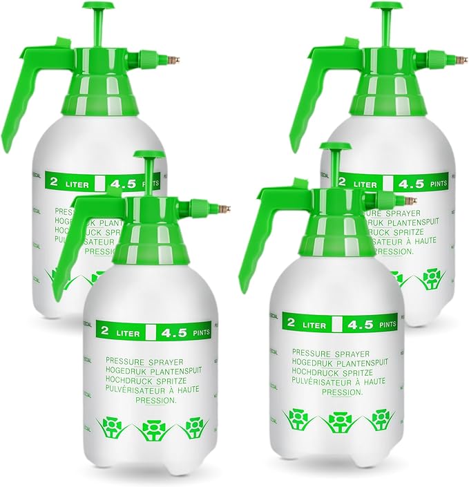 4 Pcs 1/2 Gallon Plastic Handheld Pump Sprayer – Garden Pressure Sprayer Bottle with Adjustable Nozzle for Plants, Cleaning, Household Tasks – White & Green