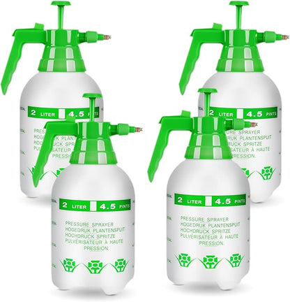 4 Pcs 1/2 Gallon Plastic Handheld Pump Sprayer – Garden Pressure Sprayer Bottle with Adjustable Nozzle for Plants, Cleaning, Household Tasks – White & Green