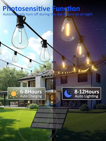 luckystyle 30FT Solar String Lights Outdoor Waterproof 2200K with Remote & USB Charging, 10+1 LED Shatterproof Bulbs, Dimmable & Timable, 3 Light Modes, Long Last for Garden,Patio, Backyard, Camping