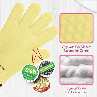 KITCHEN PERFECTION Silicone Smoker Oven Gloves For Women -Extreme Heat Resistant BBQ Gloves -Handle Hot Food Right on Your Smoker Grill Fryer|Waterproof Oven Mitts Grill Gloves |Superior Set+3 Bonuses
