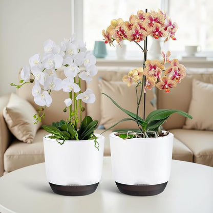 QCQHDU 2 Pack 7.2 Inch Orchid Pots with Holes for Repotting, Double-Layer and Self Watering Orchid Pot with Good Air Circulation