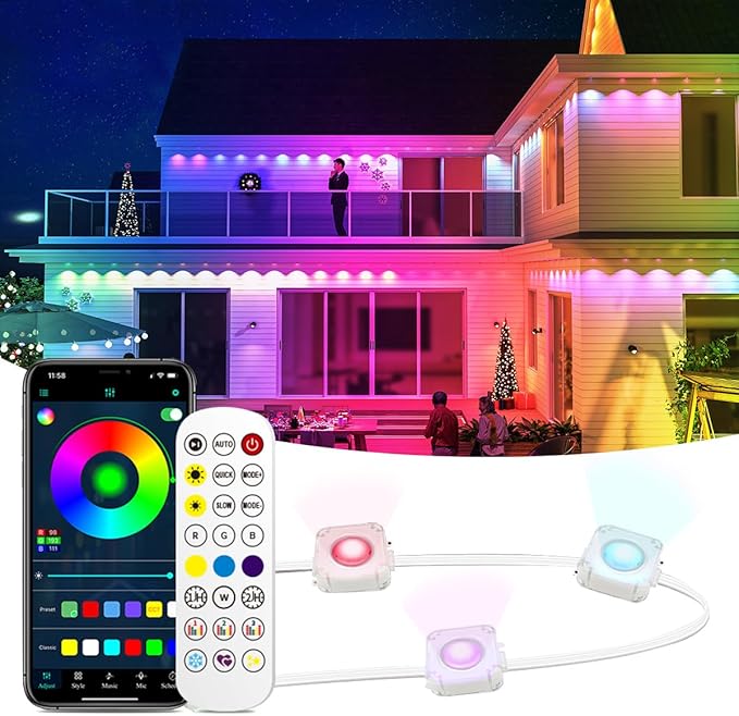 Permanent Outdoor Light,150ft with 100 LED Eaves Lights,Smart RGB Outdoor Lights with 75 Scene Modes,IP67 Waterproof,for Halloween Decorations,Christmas,Party,App and Remote