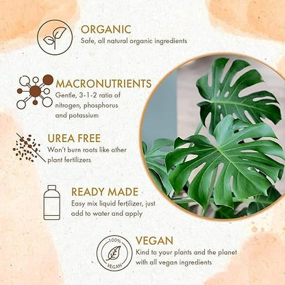 Monstera Plant Food - Organic Liquid Fertilizer for Indoor and Outdoor Monstera Plants - Nutrients for Healthy Tropical Leaves and Steady Growth (8 oz)